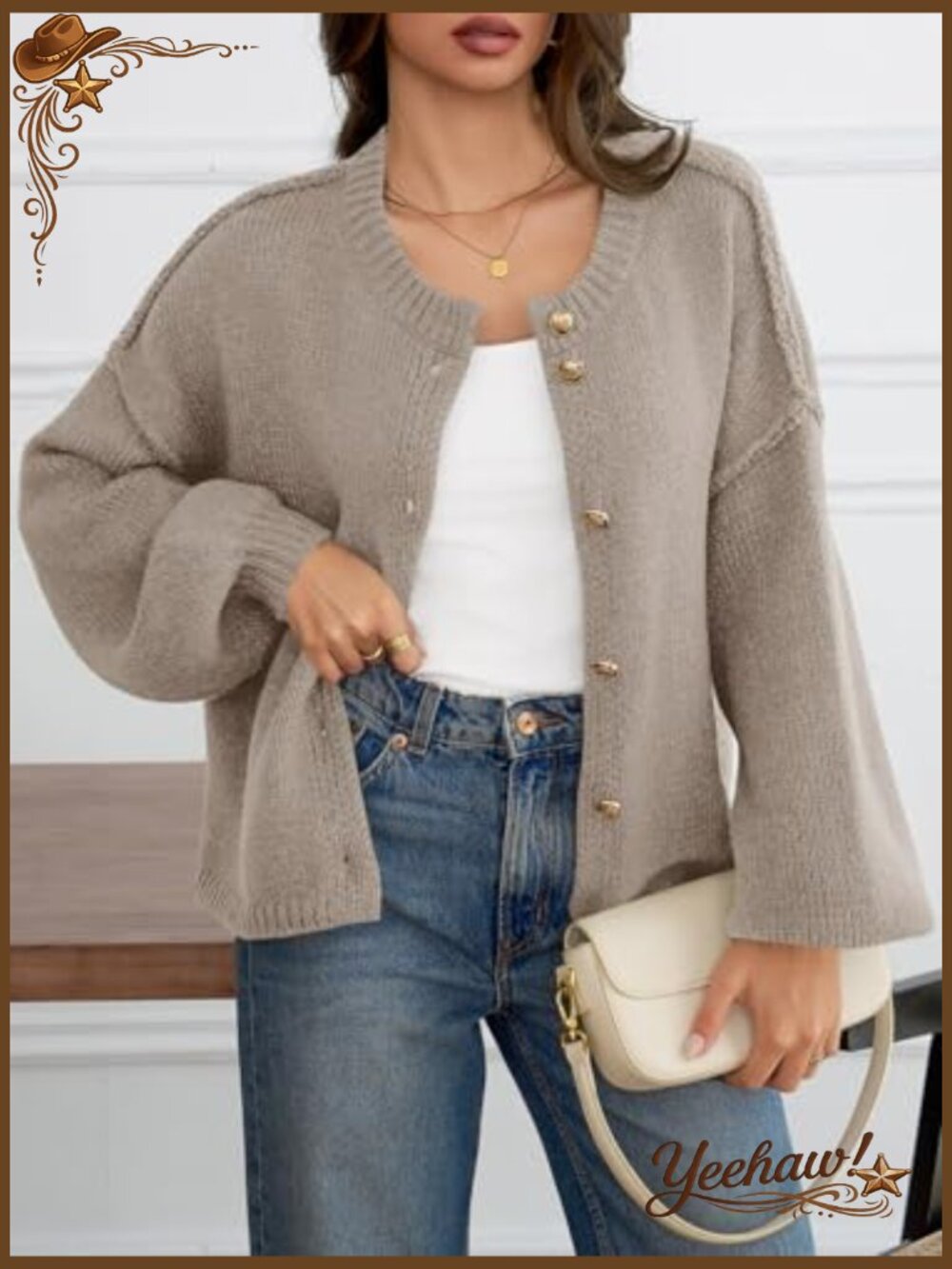 Oversized Chunky Knit Cardigan Button Up Lantern Sleeve Fall Sweater Coat - Picture 2 of 7